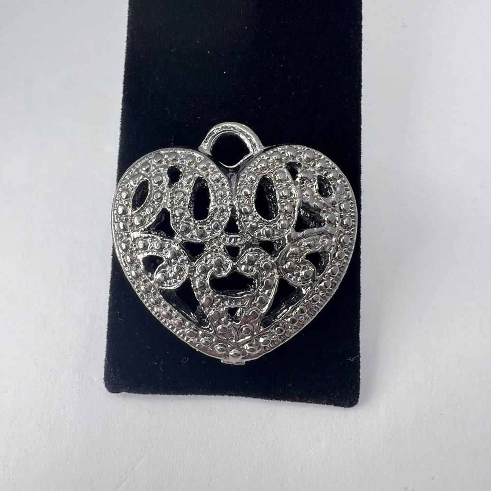 Vintage Filigree Heart Pendant Openwork Silver Tone 1.5" Gothic Romantic Scroll